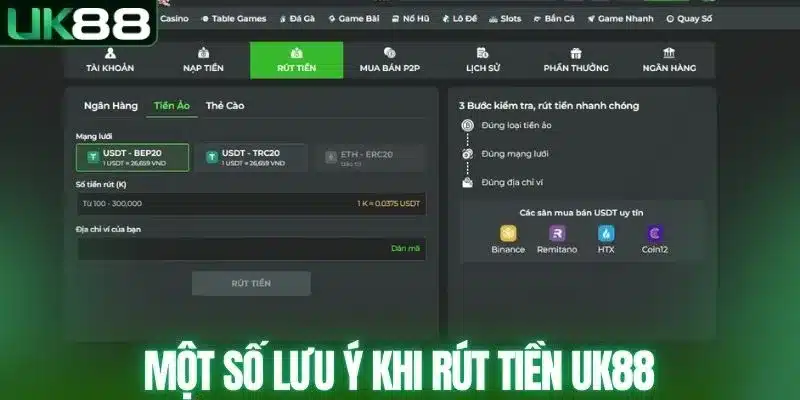 Một số lưu ý khi rút tiền UK88 